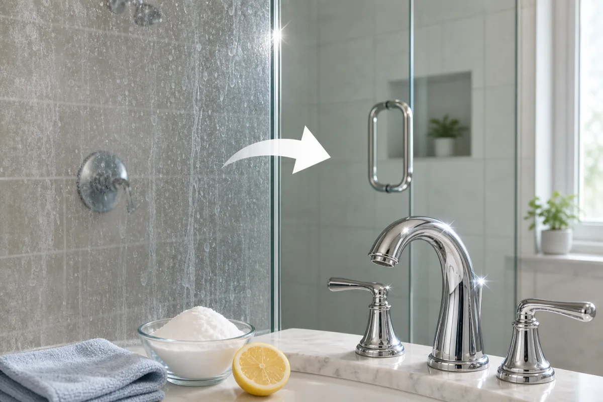 Illustration related to How to Remove Hard Water Stains From Shower Doors and Faucets