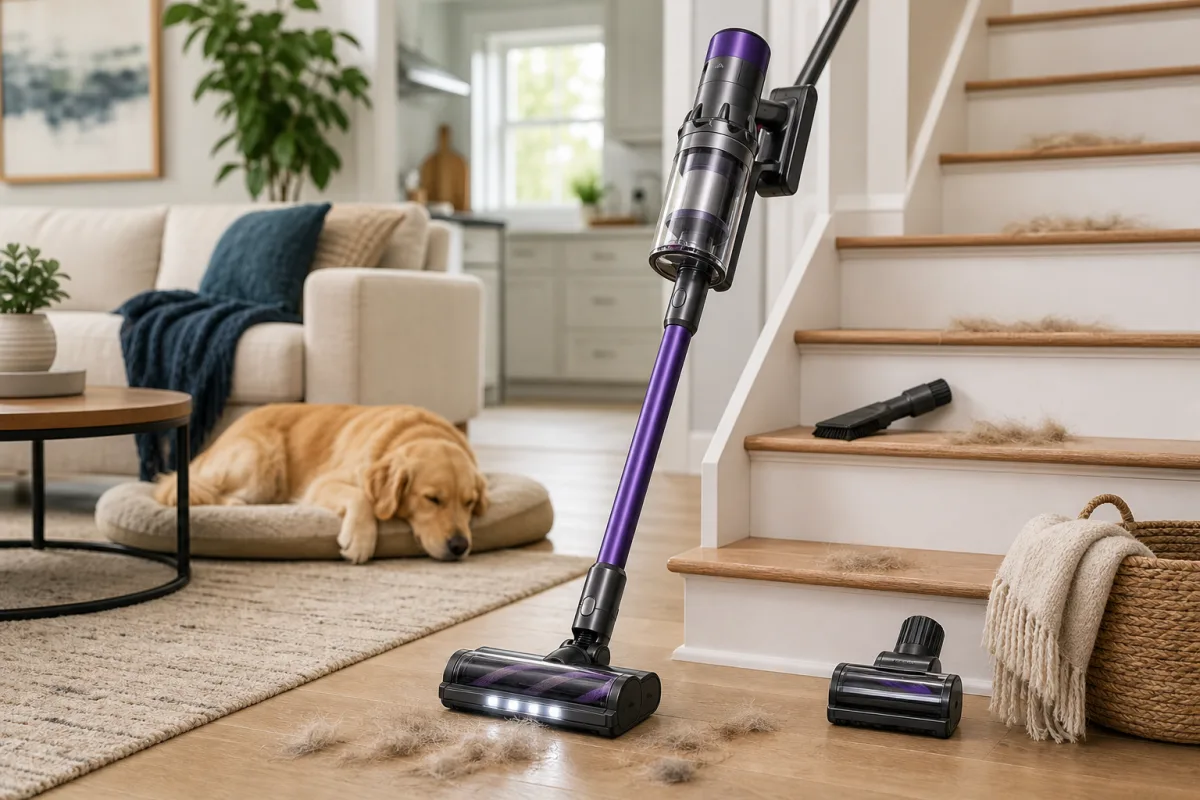 Illustration related to Best Cordless Vacuum Features for Pet Hair, Stairs, and Small Homes